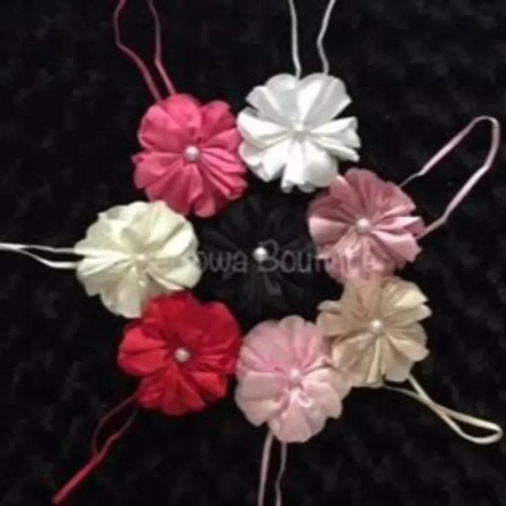 White Satin Flower w/ Pearl Center Headband  SPHB1  Handmade NWT Boutique
